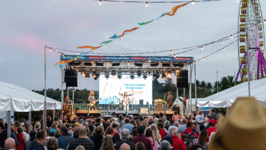 Crowds at the regatta stage at Festival of Sails in Geelong summer festival
