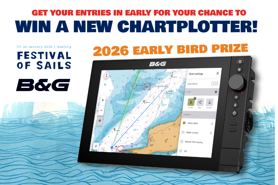 A graphic with a Zeus Charplotter and the caption: enter the Festival of Sails early bird prize for the chance to win.