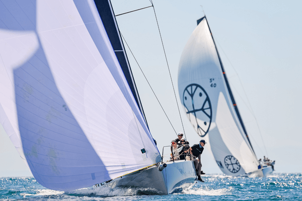 A boat leans against the wind at the 2026 Festival of Sails.